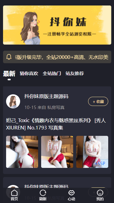 最新抖你妹原版主题源码仿抖音模式套图SEO源码_WordPress图片主题